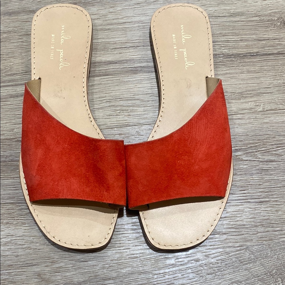 Mila Paoli Red Sandals with Soft Suede Upper and Textured Footbed